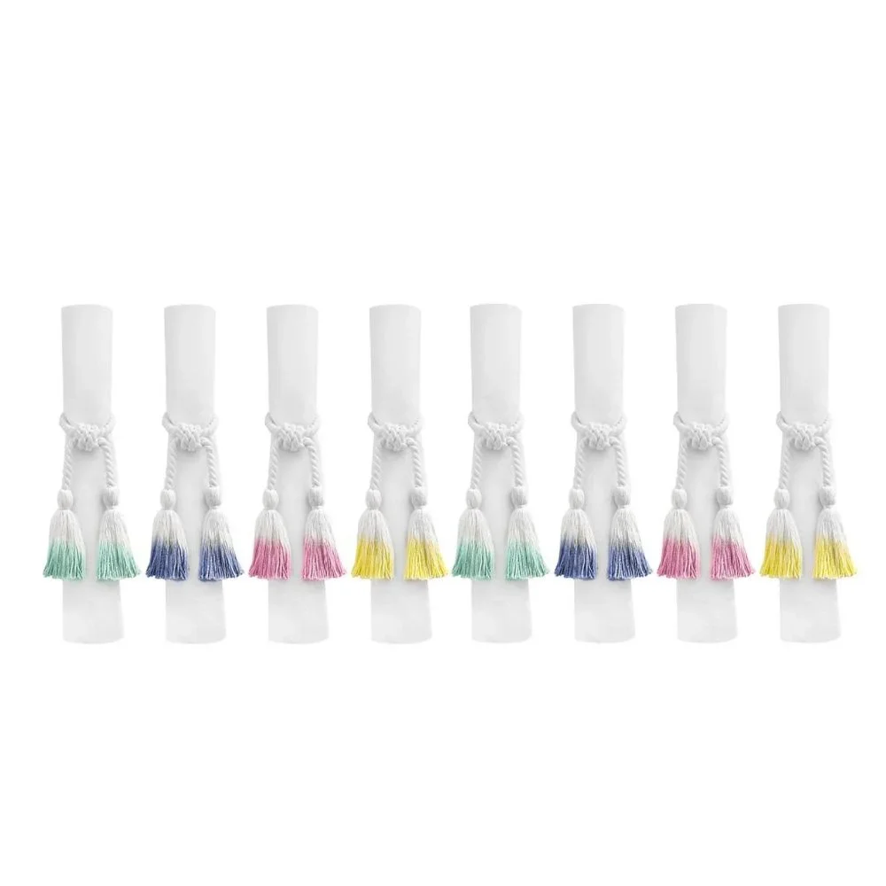 8 Wild Sage Colorful Ombre Rope Tassel Napkin Rings White Yellow Pink Blue Green